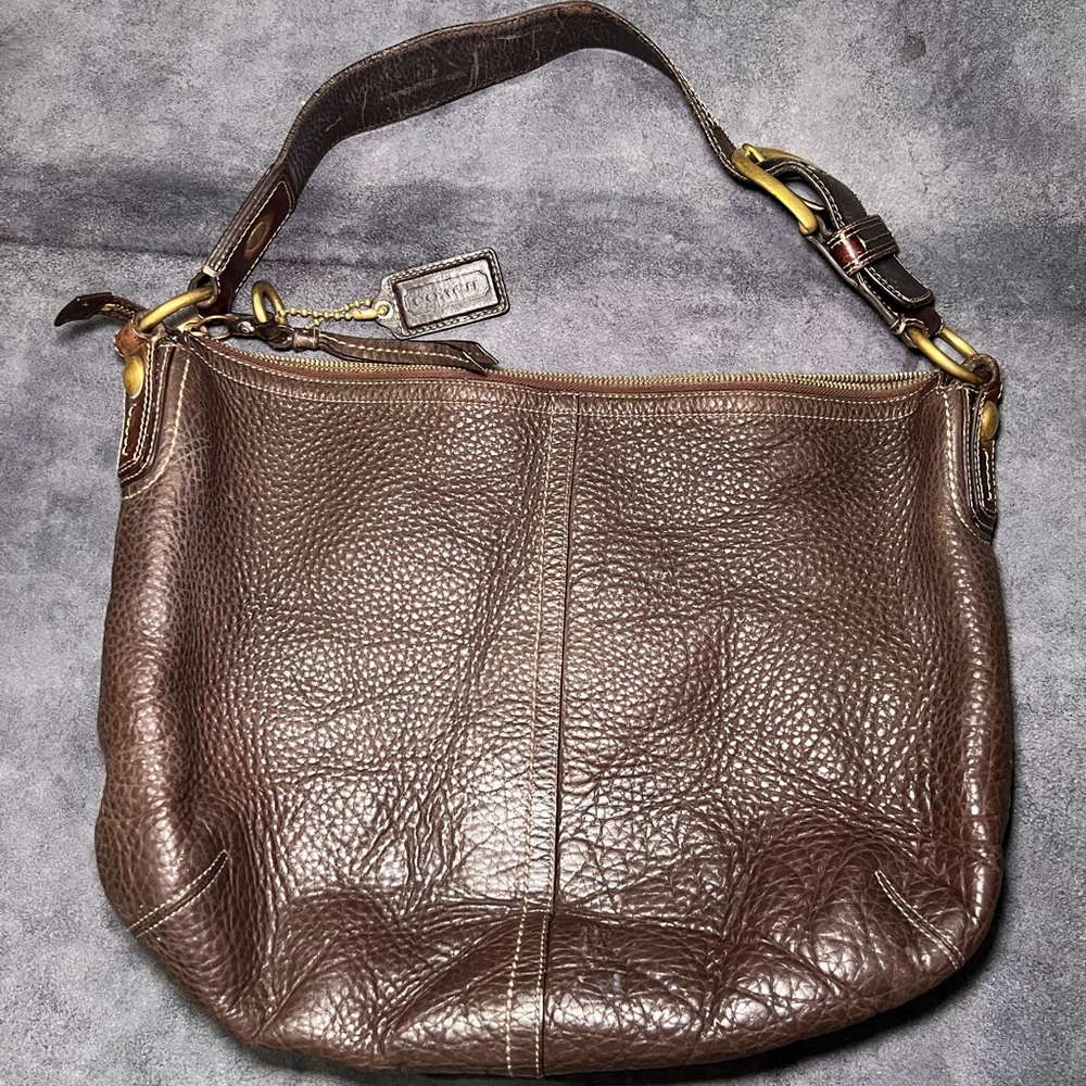 Vintage Coach Brown Pebbled Leather Shoulder Purse